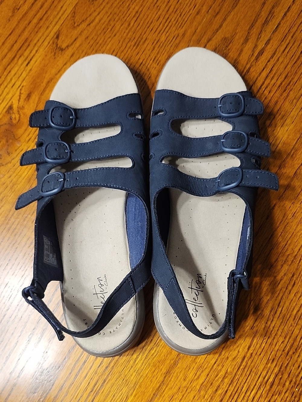Clarks Navy Triple-Strap Slingback Sandals